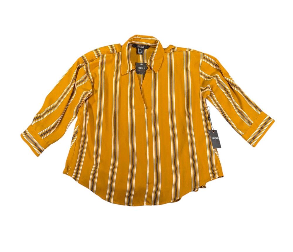 NWT Forever 21 Contemporary Mustard Tie Back Blouse Small